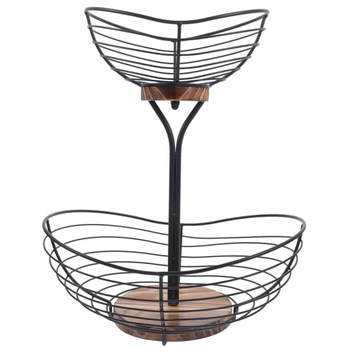 PRETYZOOM Plato de fruta de múltiples capas largo frutero de niveles Versátil tazón de frutas cable encimera cuencos de frutas cestas de comida de alambre planchar Black