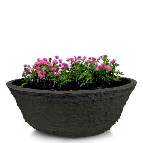 Nachhaltiger Pflanztopf als verrottungsfähige hohe Pflanzschale in 30 cm - runder Blumen-Topf in schwarz aus auflösendem Pappmaché - biologisch abbaubare Friedwald Urnen-Grab Blumen-Schale
