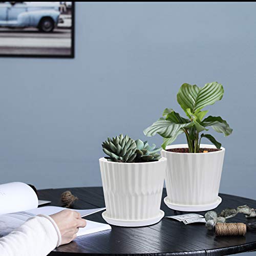Plant-Pots-67-Inch-Cylinder-Ceramic-Planters-with-Connected-Saucer-Pots-for-Succuelnt-and-Little-Snake-Plants-Set-of-2-White Plant-Pots-67-Inch-Cylinder-Ceramic-Planters-with-Connected-Saucer-Pots-for-Succuelnt-and-Little-Snake-Plants-Set-of-2-White