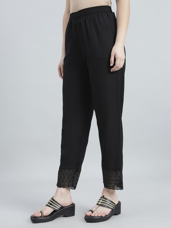 Image of GO COLORS Rayon Blend Ethnic Pant Organza for Women Full Length| Mid Rise, Lace Design