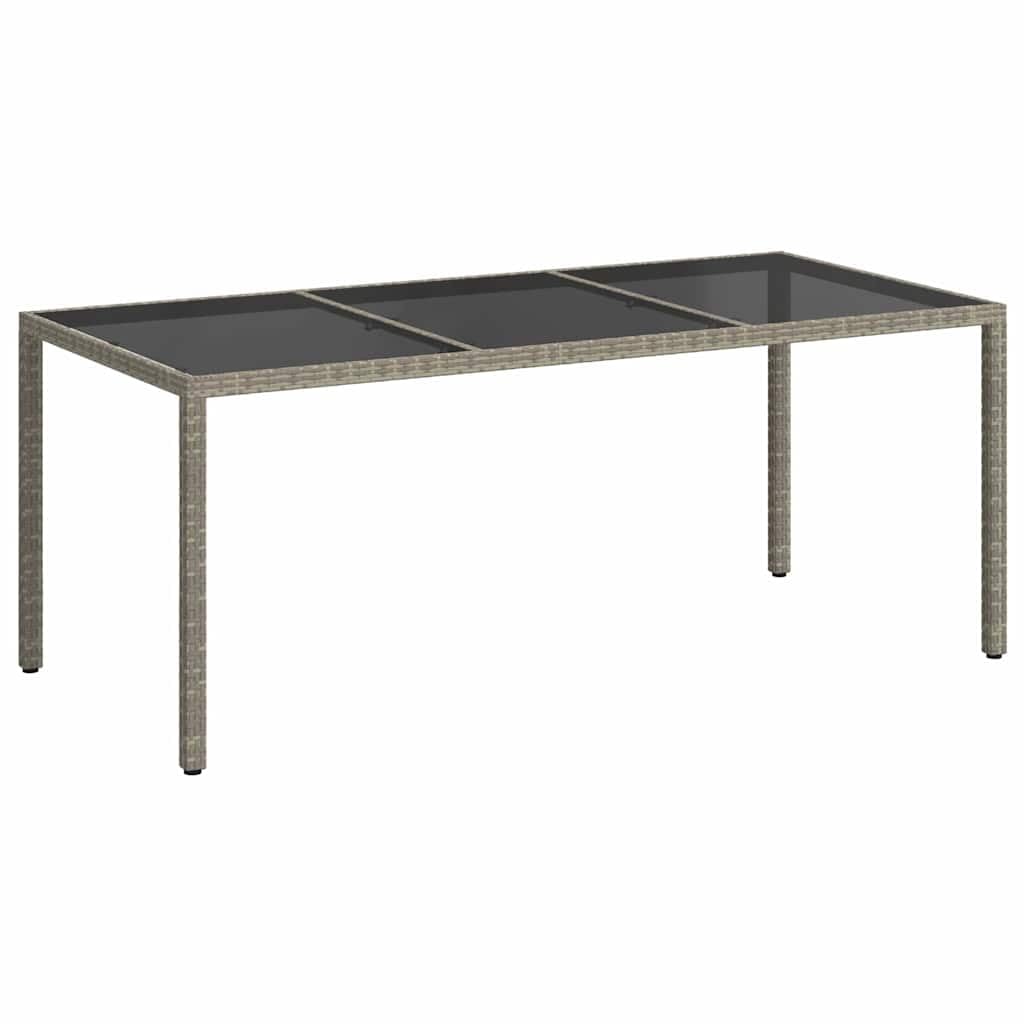 vidaXL Stół ogrodowy, szary, 190x90x75 cm, szkło i rattan PE, stół ogrodowy, stół do ogrodu, stolik ogrodowy, stoły ogrodowe, stoły do ogrodu