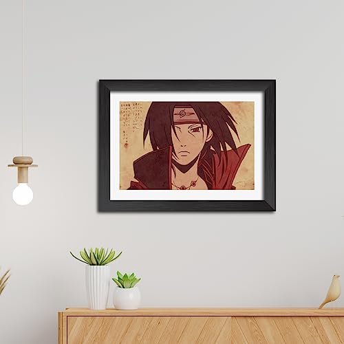 Image of TenorArts Itachi Uchiha Poster Naruto Anime Posters Laminated Photo Frame Painting with Matt Finish Black Textures (12inches x 9inches)