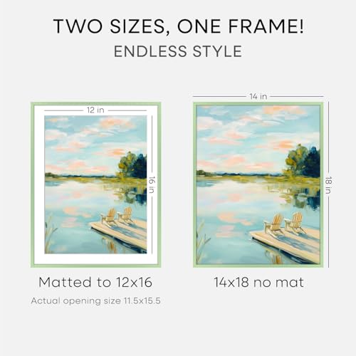 Image of Homeforia 14x18 Picture Frame Sage Green, High End Metal 14x18 Poster Frames with Mat 12x16 Photo, 14 x 18 Sage Green Frame Matted to 12 by 16 Art, 18x14 Thin Frame, Tempered Glass, Wall Kit, Set of 2