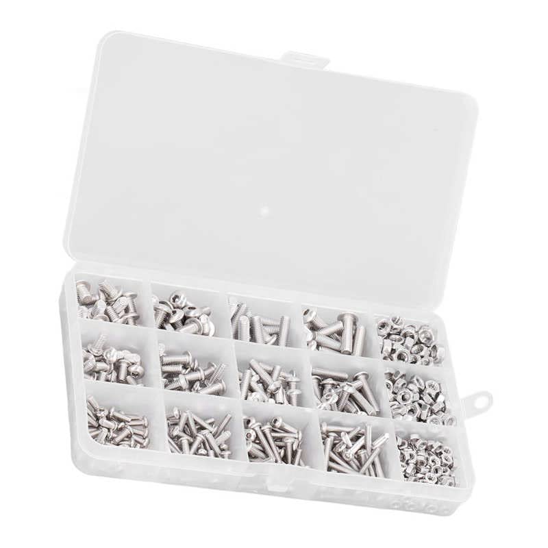 Generic 500Pcs Screws Nut Assortment Kit Hex Round Screws Nuts 304 Stainless Steel Assortment Set Boxed Kit M3 M4 M5 Hex Round Screw Nut