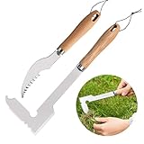 Coeki - Desherbáceo manual de 2 piezas, cuchillo desherbáceo herramientas de jardinería de acero inoxidable para patio y jardín con mango de madera para deshierbe en jardines, parques y huertos