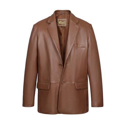 REED EST. 1950 Men’s Genuine Leather Blazer Coat – Classic Sport Jacket with Roomy Shoulder Relaxed Fit