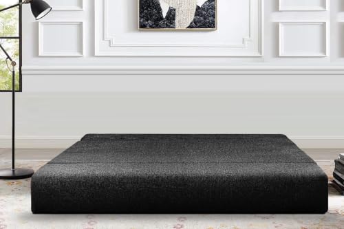 Image of Los Angeles Foldable Three Seater Sofa Cum Bed, Sofa Bed 5 X 6 Feet Jute Fabric Washable Cover- Including Cushion Perfect for Living Room - Black