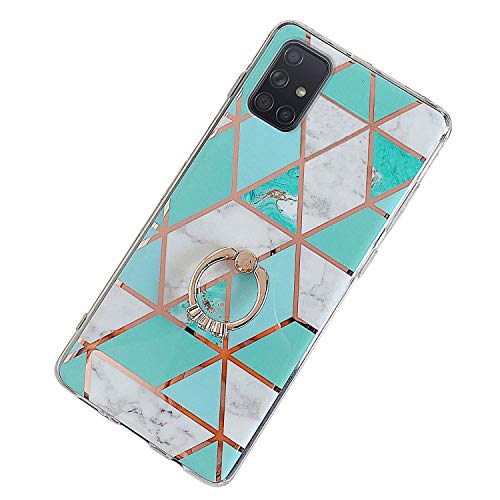 JAWSEU Compatible with Galaxy A71 Case with Ring Kickstand, Bling Cute Glitter Shiny Marble Pattern Design Ultra Thin Slim Soft TPU Silicone Gel Rubber Bumper Protective Cover for Galaxy A71,Green