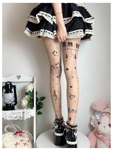 Women's Y2K Graphic Pantyhose Sheer Mesh Lightweight Tights Stockings under Dress3
