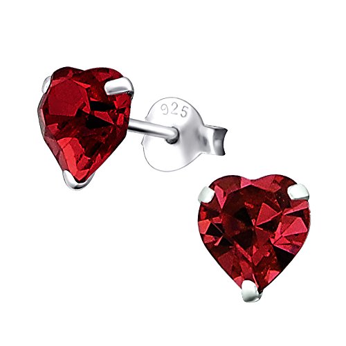 Laimons Pendientes para mujer Corazón Rojo Brillante Plata de ley 925
