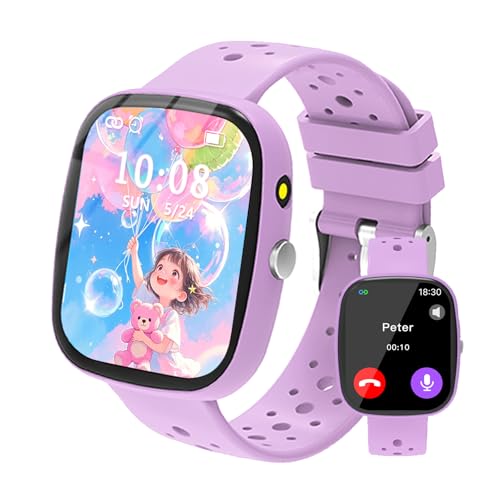 kaacly Reloj Inteligente Niño con o sin Aplicación, Podómetro, Seguimiento de Actividad, Mensajes, SOS, MP3, Alarma, Reloj Inteligente para Niños y Niñas y Adolescentes Regalo (Purple)