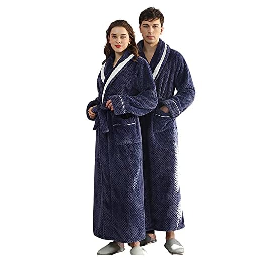 Chejarity Badrock damer och herrar, fluffig plysch varm morgonrock bomull supermjuk mikrofiber mjukt varmt fluffigt nattlinne flanell nattkläder, B-marin, XL