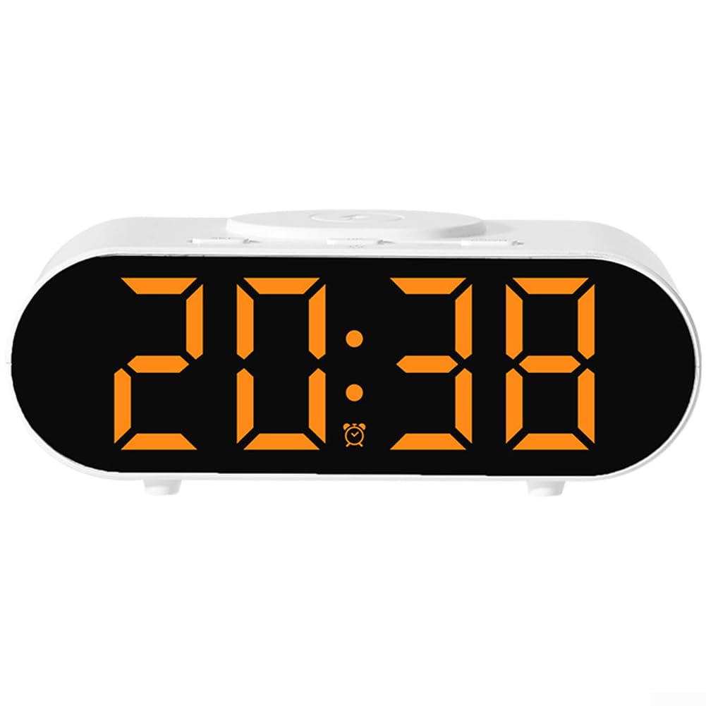 PureBowlic Multifunctional Wireless Charging Alarm Clock,For LED Display 15W Fast Charge Voice Control Adjustable Night Light 3 Alarms Digital Time And Date Display(Orange)