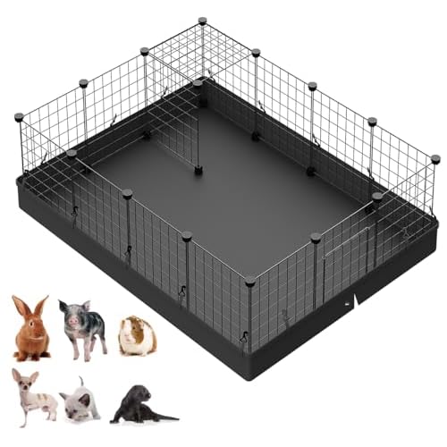 LANGXUN 16pcs Small Animal Playpen with Waterproof Mat, Pet Playpen, Rabbit Guinea Pig Cages, Puppy Kitten Playpen | Indoor & Outdoor Portable Metal W