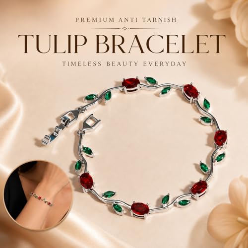 Image of Shining Diva Fashion Tulip Bracelet for Women, Floral Crystal, Anti Tarnish Jewellery Stylish Bracelet Gifts for Girls