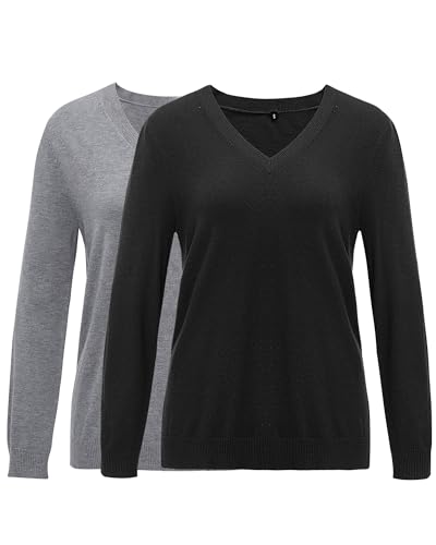Arach&Cloz 2 Pack Womens Sweater 2024 Lightweight Soft V Neck Long Sleeve Fall Tops Fashion Clothes Casual Shirts Pullover thumb #2