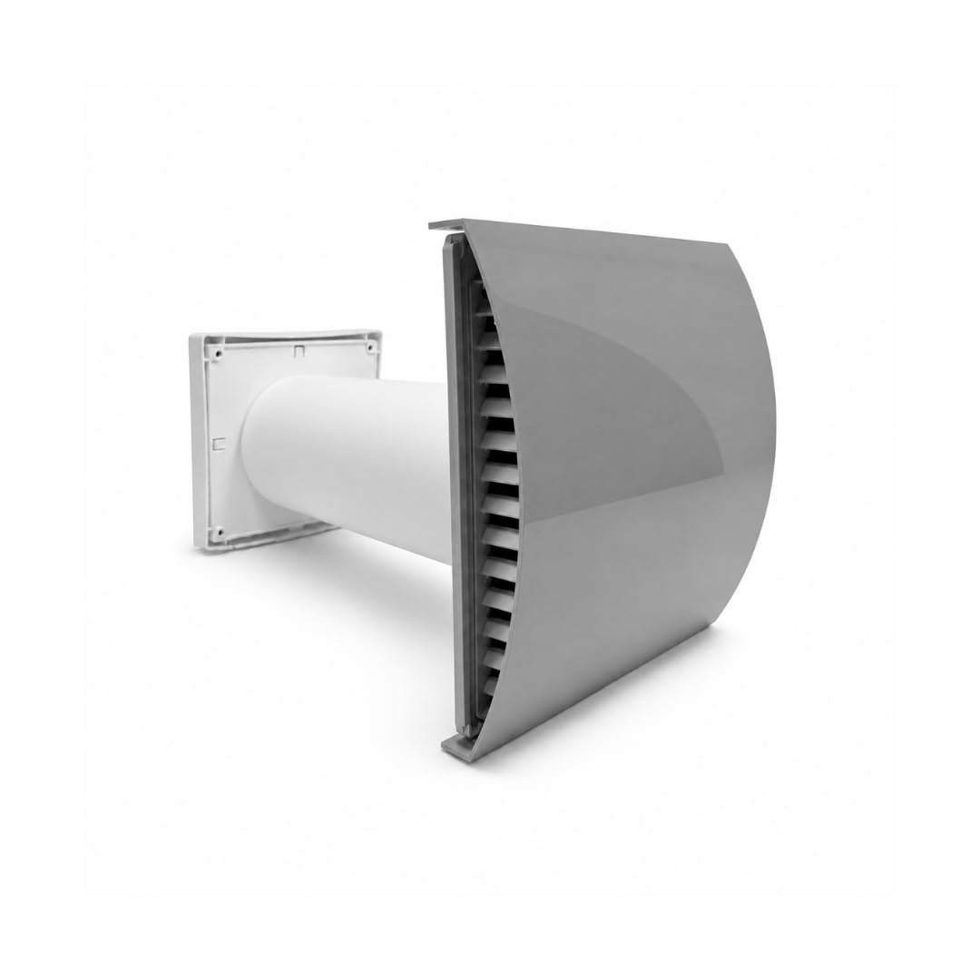 Fantronix Grey 100Mm (4”) Passive Wall Air Intake Vent Grille Kit With Filter – Fresh Air Vent For Condensation & Damp Control, Wind & Noise Reducing External Baffle Cover