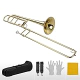 Bb/F Tenor Slide Trombone with F Trigger Attachment, 13.9mm Large Bore & 204mm Bell, Brass Wind Instrument Kit with 12C Mouthpiece, Hard Case, Gloves and Cleaning Cloth
