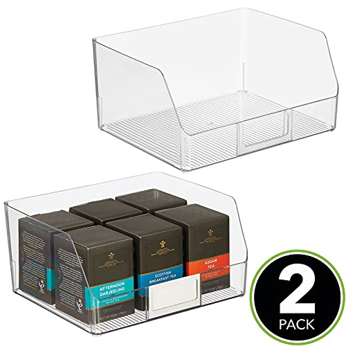 Mdesign Wide Plastic Kitchen Food Storage Organizer Bin Basket With Open Front And Built-In Label Holder For Cabinets, Pantry - 12 Inch Width - 2 Pack - Clear #TOP1