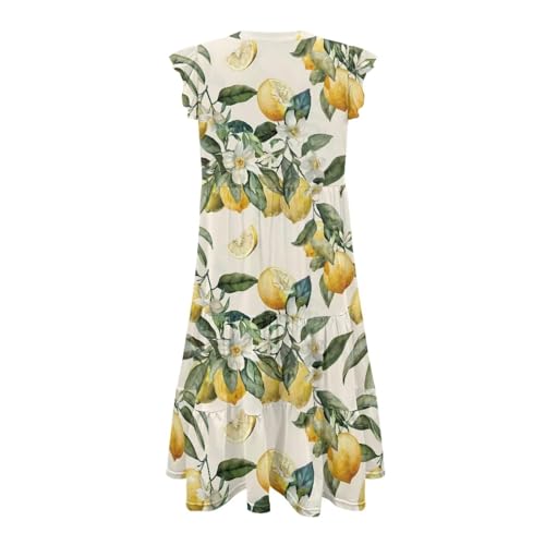 Image of Womens Summer Dress Ruffle Sleeve V Neck Dress Casual Fit Flowy Beach Vacation Sundress with Pocket S-2XL