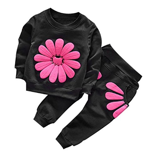 Sannysis Herbst-Säuglingsmädchen -Sonnenblume -Hemd + Hosen Kleidung (24Monat, Schwarz)