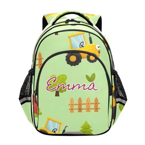 Sac à dos personnalisé tracteur de dessin animé vert, cadeau de rentrée