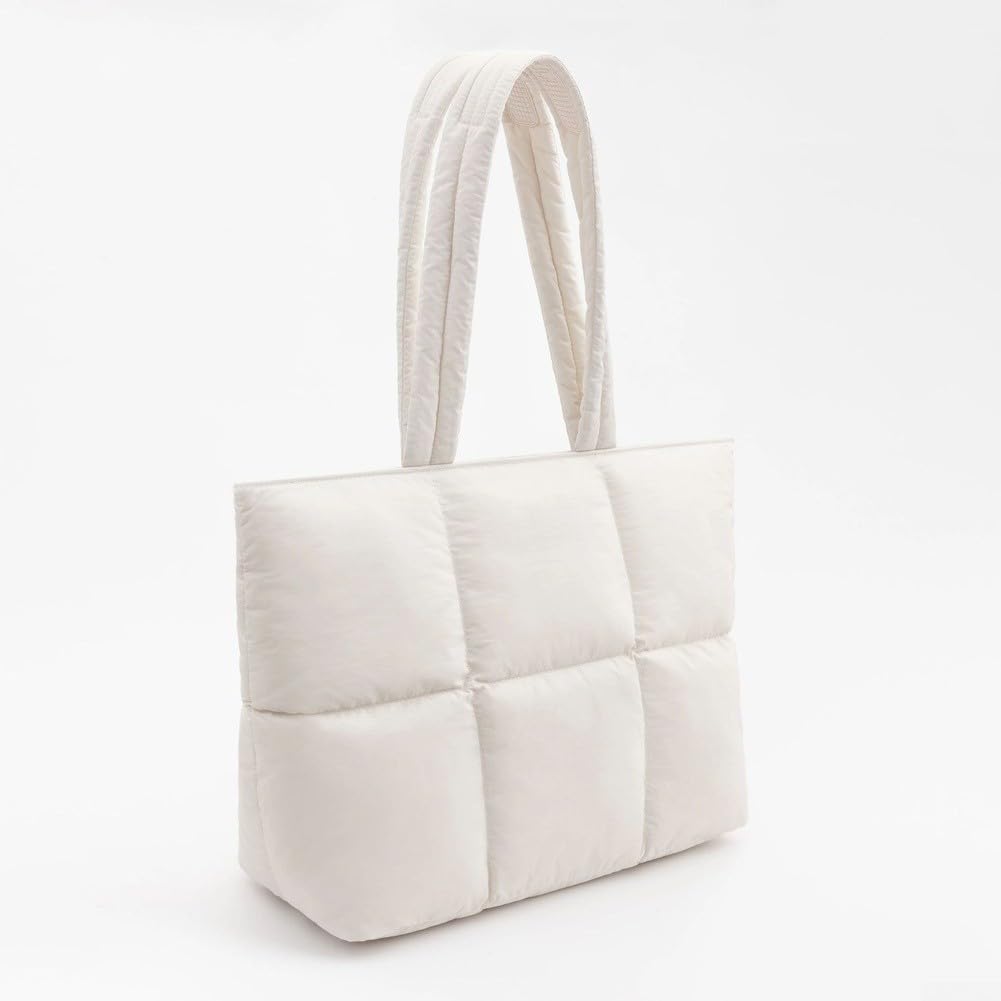 Borsa a Spalla Nylon Grande Capacità 36cm Imbottita(Creamy White)