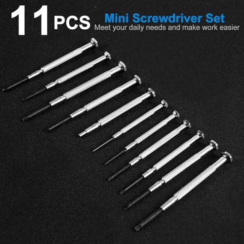 Image of 11 Pcs Small Precision Screwdriver Set, Tiny Screwdriver Set, Mini Screw Driver Kit with Slotted and Phillips Heads, Ideal for Watch, Eyeglasses, Toys, Electronics, Computer Repair