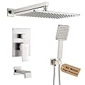 POP SANITARYWARE Shower Tub Faucet Set Brushed Nickel Bathroom Shower System with Tub Spout Wall Mounted Rainfall 12 Inch Thickened Shower Head and Handle Set Include Shower Valve and Trim Kit