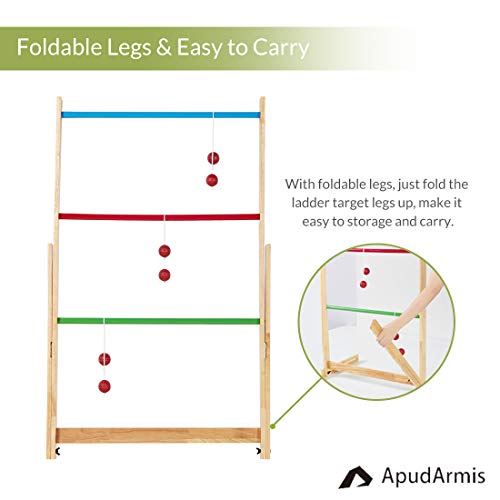 ApudArmis Ladder Toss Game Set, 40x28In Pine Wooden Golf Ladder Lawn Game with 6 Bolos Balls and Carrying Case - Outdoor Backyard Game for Kids Adults Family - Thumbnail 4