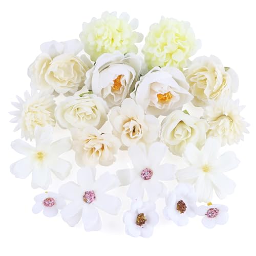 GUOSIYAO Künstliche Blumenköpfe Künstliche Blüten Kunstblumen Blumenköpfe Kunstblumen Seidenblumen Dekoblumen Künstlich Für Party DIY Braut Hochzeit Blumenarrangements Combo Deko 20Stk (Weiß)