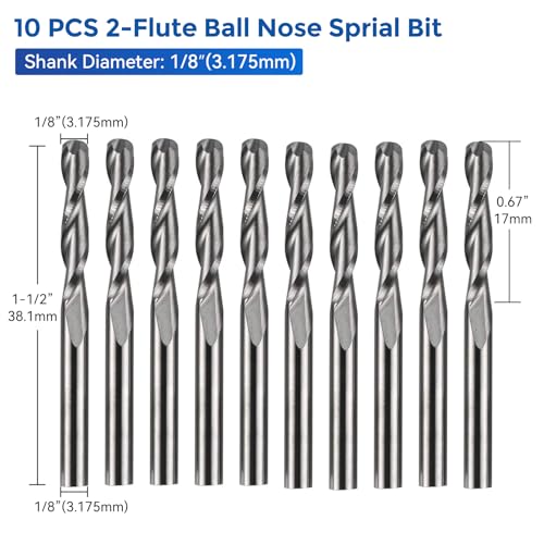 40pcs End Mills CNC Router Bits with Milling Bit Storage Tray, 1/8" Shank CNC Cutter Milling Carving Bit Set Including 2-Flute Flat Nose & Ball Nose, V-Bit with Nano Blue Coating Bits - Image 4