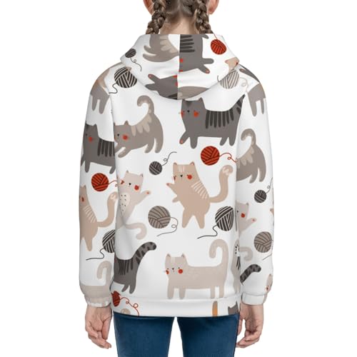 Cute Cats Play with Balls Kids Pullover Hoodies Boys Sweatshirts Girls Athletic Clothes with Pocket4