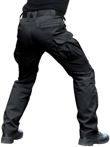 Hiwise Men's Stretch Tactical Pants Water Resistant Ripstop Cargo Pants Outdoor Lightweight EDC Work Hiking Pants (Black, 34WX32L) - 1