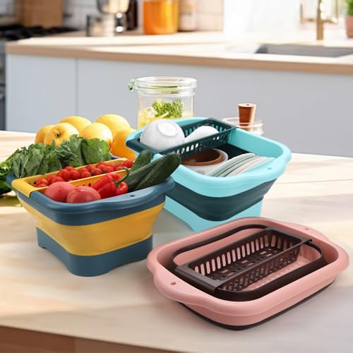 Collapsible Dish Basin with Drain Plug and Portable Sink, 11L(2.91 Gallon) collapsible Bucket with Sink, FoldableWash Basin for Station Campin/Camping/Rv/Kitchen (Green)