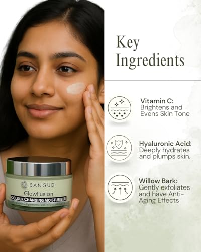 Image of GlowFusion Colour Changing Moisturizer | Hydrating Skin Tint Cream for Face | Vitamin C & Hyaluronic Acid | Instant Glow Lightweight Face Cream for Women & Men | 50g