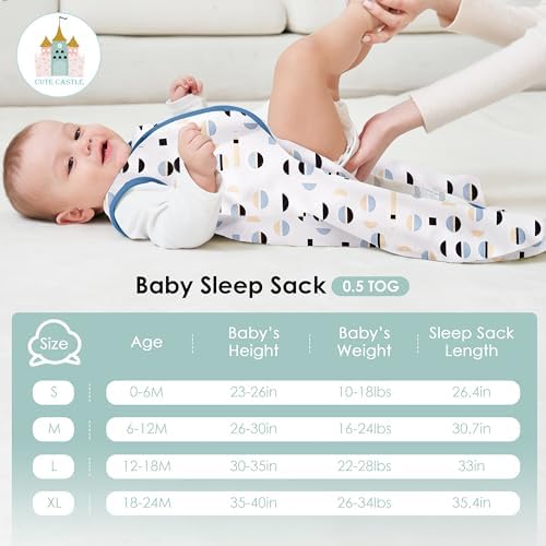 Cute Castle Baby Sleep Sack 6-12 Months - Lightweight 100% Cotton 2-Way Zipper TOG 0.5 Infant Wearable Blanket, Newborn Essentials Toddler Sleep Clothes (3 Pack Blue) — view 3