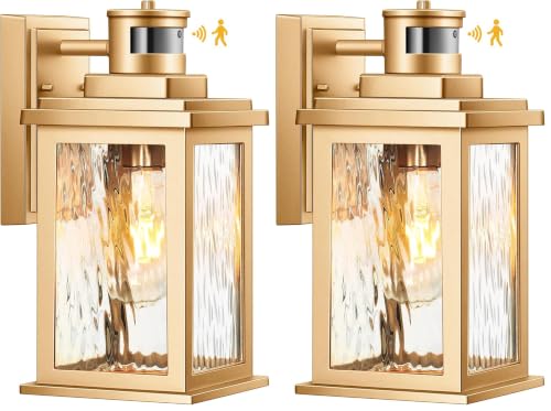 Image of VIANIS Motion Sensor Porch Lights, Outdoor Light Fixtures Wall Mount Dusk to Dawn, Gold Waterproof Exterior Lights for House, Outdoor Wall Lights for House, Doorway, Patio, Anti-Rust (Pack of 2)