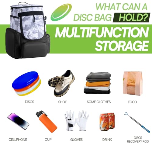 image for UNIHIMAL Disc Golf Bag, Heavy Duty 600D Polyester, Disc Golf Backpack 