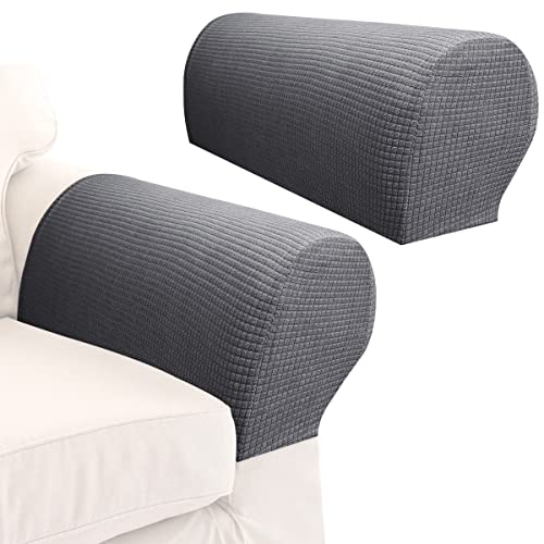 Lot de 2 housses d'accoudoir de canapé en élasthanne, tissu imperméable, antidérapant, protection de meubles pour fauteuil, canapé, fauteuil inclinable (gris foncé) Cover