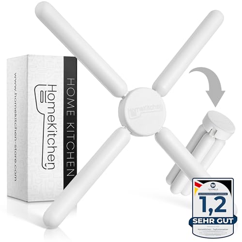 HomeKitchen® Salvamanteles de silicona resistente al calor, plegable para ollas y sartenes, posavasos de silicona plegable en color blanco + deliciosas recetas gratis