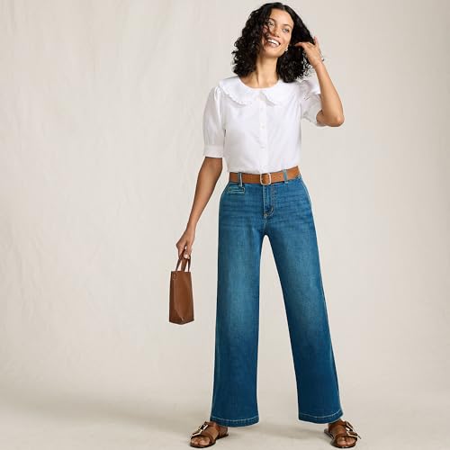 Lands' End Women's Mid Rise Denim Wide Leg Ankle Jeans4