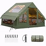 Inflatable Tents for Camping - Blow Up Tent with Stove Jack and Pump, Hot Cabin Tent House Easy Setup 4 Season Waterproof Oxford Glamping Air Tents for Adult 2/3/4 Person