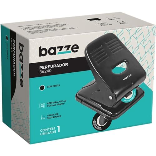 Perfurador de Papel, Bazze B6240, para 40 folhas, 2 furos, Preto, Summit