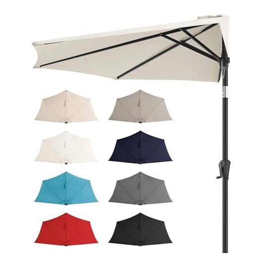 FLAME&SHADE 9 ft Half Round Outdoor Market Patio Table Umbrella with Tilt for Wall Balcony, Ivory