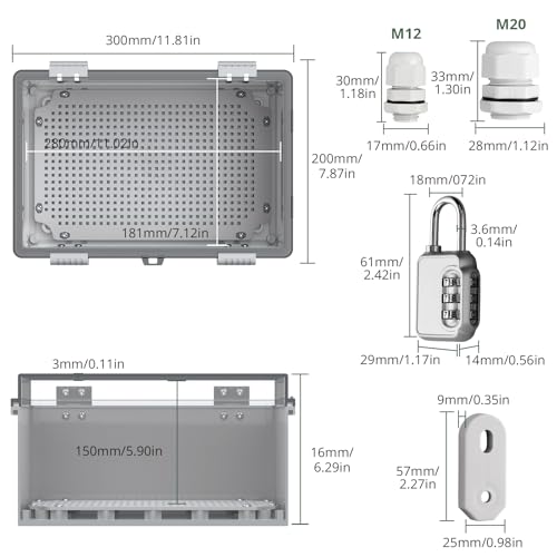 Miniatura 3 de Eypins Caja Estanca Exterior Electrica Impermeable Ip67, Cuadro Eléctrico Superficie Con Carcasa Plástico Abs, Cajas De Empalmes 30 30 17cm, Transparente