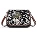 Sac à Bandoulière Femme Vintage Sacs à Main Sac Portés Épaule Sac Hobo en Cuir PU avec Rabat Imprimé Fleurs de Cerisier Noires