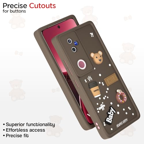 Image of Outlouders Back Cover for Vivo T4R 5G / iQoo Z10R 5G / Vivo V50 5G / V50e 5G | 3D Cartoon Cute Fun Bear | Silicone Full Body Protection Bumper Case (Brown)