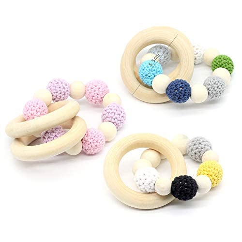Ubersweet® Hand Made Custom Natural Wood Bead Cotton Thread Hook Knit Baby Play Pacifier Clip Attache Sucette Wooden : 01