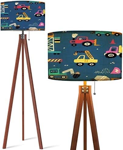 Modern Decor Wood Tripod Floor Lamps Childish seamless building equipment Creative kids texture for fabric Tall Lamp Mid Century Standing Lamps for Living Room Bedroom Nursery Flaxen Lamp Shade